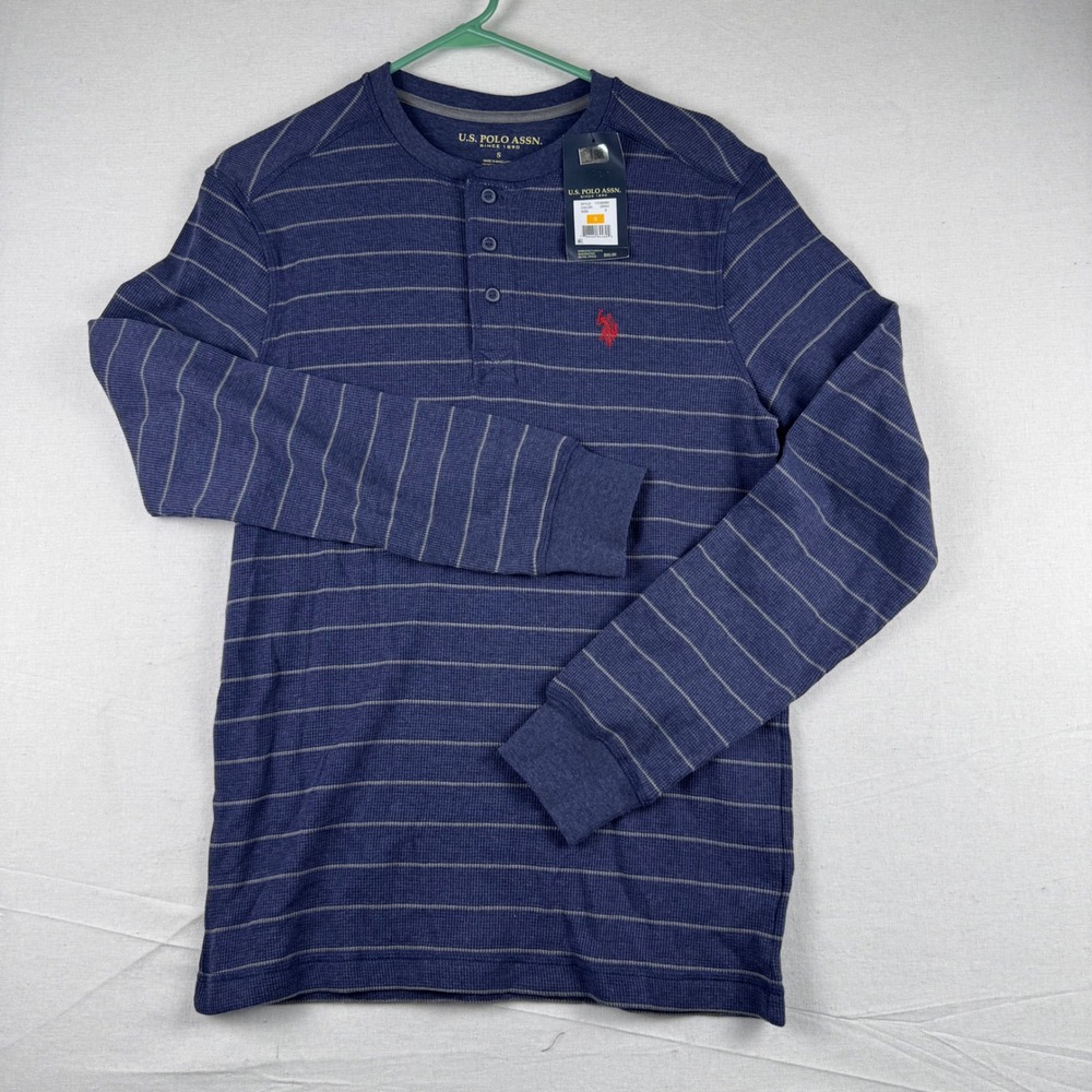 US Polo Assn Mens Small Navy Blue Striped Thermal Henley Shirt 11C90083 NWT